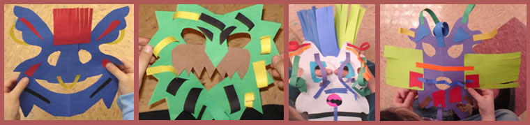 photos of four masks made at elementals workshop